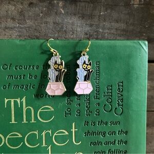 NWT Wild Black Cat with Purple Cactus Earrings